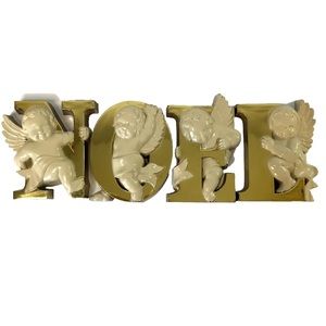 Vintage Christmas Noel Plastic Letters Gold Cherub Angels Burwood Products 4 Pc